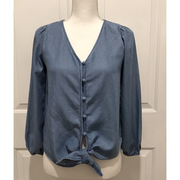 LOFT Chambray Button Tie Front Top Size XXSP - Picture 1 of 10